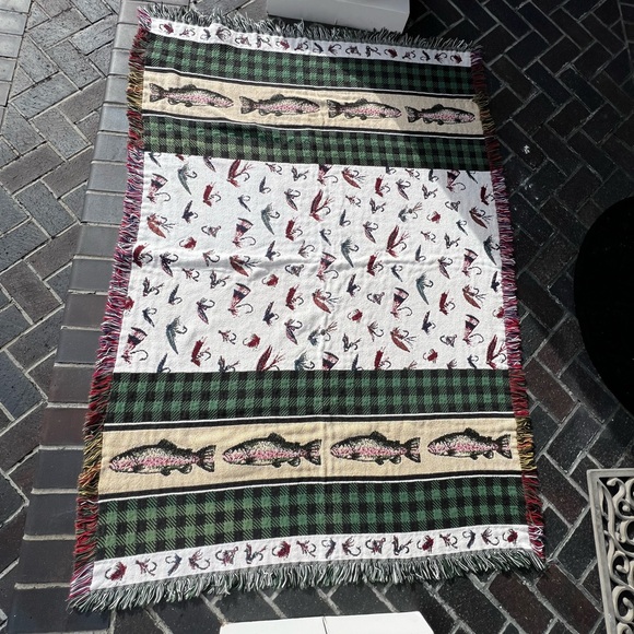 Vintage Fishing Throw Blanket with Fish and Lures